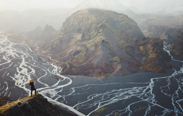 Девушка, горы, вид, Исландия