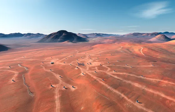 Картинка пустыня, равнина, антенны, сигнал, исследования