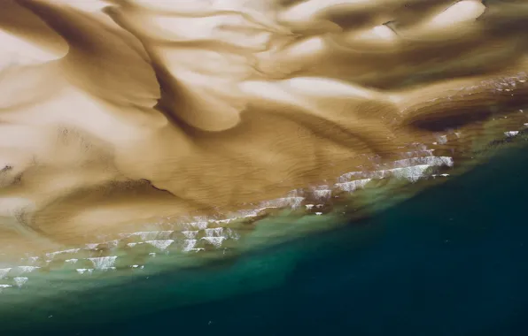 Песок, море, берег, Австралия, Квинсленд, остров Фрейзер, устье реки