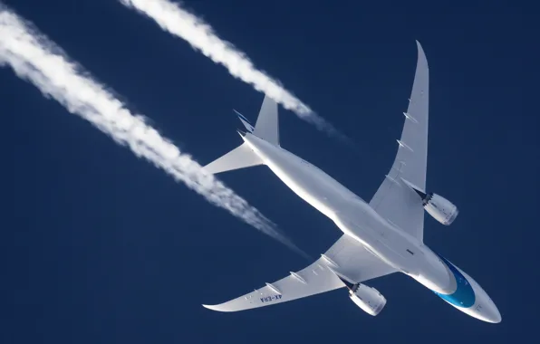 Картинка Самолет, Boeing, Dreamliner, Авиалайнер, В полете, Israel Airlines, Инверсионный след, Boeing 787-8 Dreamliner