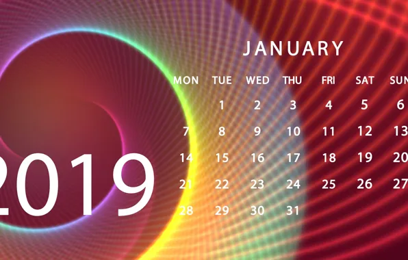 Картинка календарь, январь, 2019