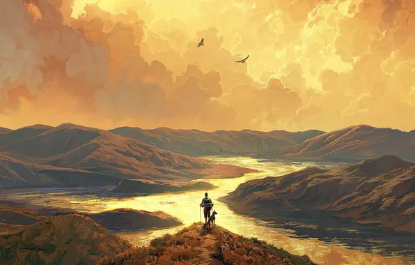 Yellow, sunset, water