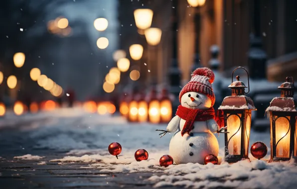 Зима, снег, улица, Новый Год, Рождество, снеговик, happy, Christmas