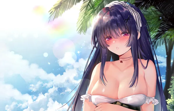 Girl, sexy, cleavage, blouse, long hair, boobs, anime, beautiful