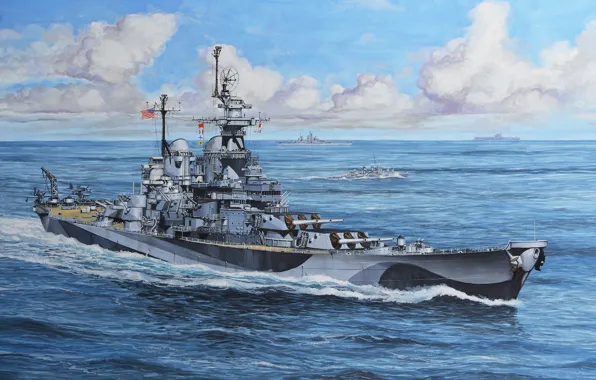 Корабль, арт, флот, американский, военный, линкор, USS, battleship