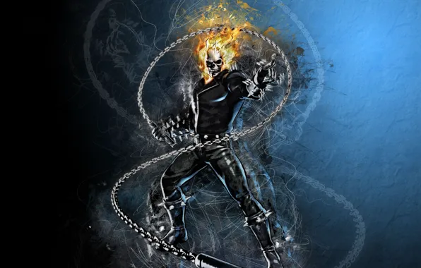 Fire, skull, Ghost Rider, fantasy, Marvel, comics, digital art, artwork