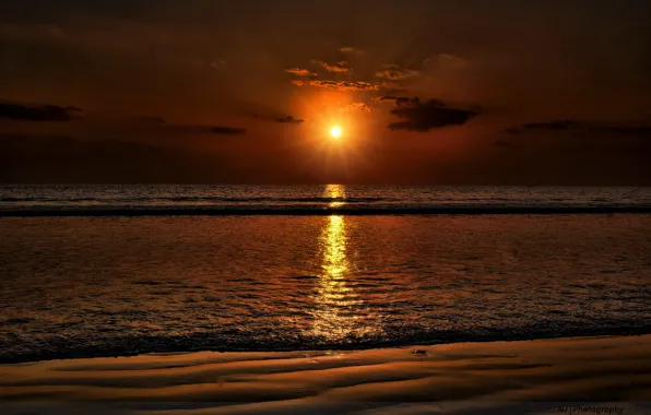 Картинка море, пляж, солнце, закат