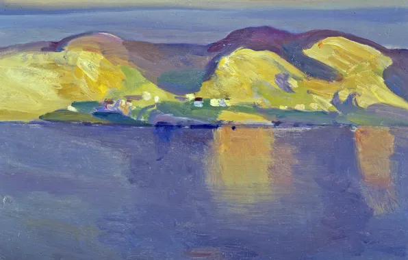 Картинка море, пейзаж, остров, дома, картина, Rockwell Kent, Рокуэлл Кент, Консепшен Бэй. Ньюфаундленд