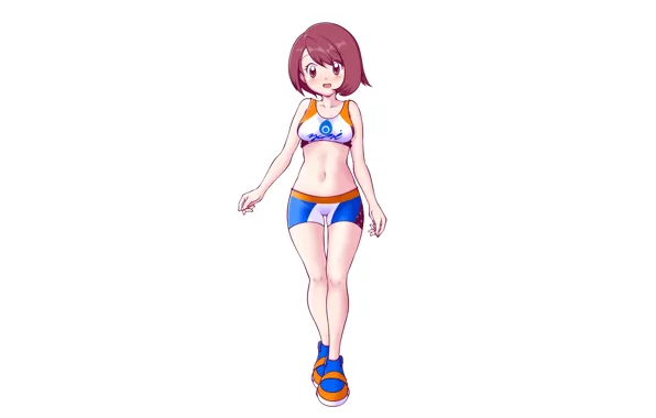 Girl, sexy, shorts, brown hair, brown eyes, anime, beautiful, short hair