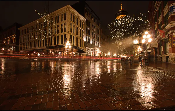 Картинка ночь, огни, после дождя, Ванкувер