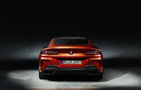 Картинка оранжевый, фон, купе, BMW, вид сзади, Coupe, 2018, 8-Series