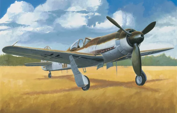 Картинка war, art, painting, aviation, ww2, german fighter, Focke-Wulf Ta 152C-1