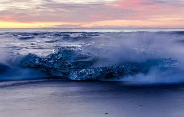 Лед, море, берег, Исландия, глыба