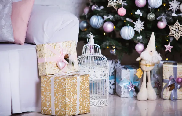Украшения, комната, игрушки, елка, Новый Год, Рождество, подарки, white