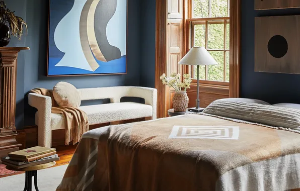 Дизайн, стиль, интерьер, камин, NYC, Townhouse, уютная спальня, Staging
