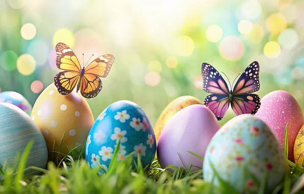 Картинка цветы, яйца, весна, colorful, Пасха, happy, flowers, spring