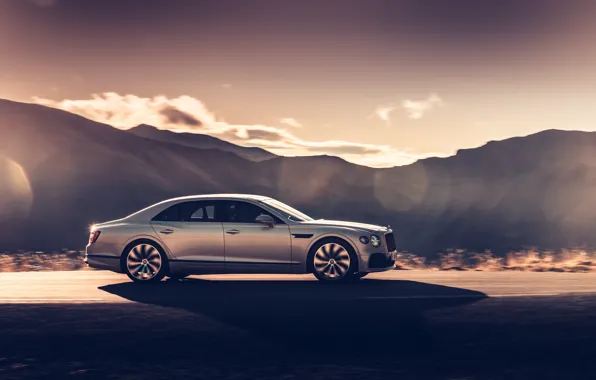 Скорость, Bentley, вид сбоку, Flying Spur, 2020, Blackline