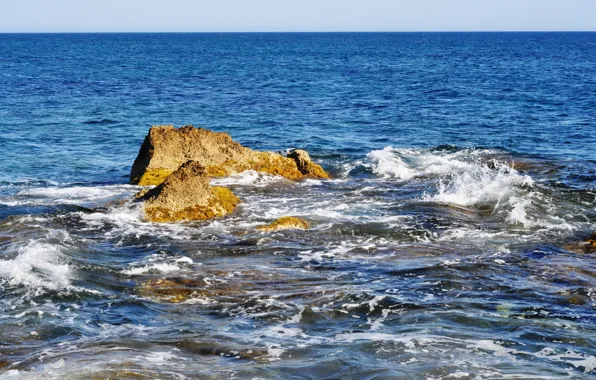 Картинка море, волны, водоросли, камни