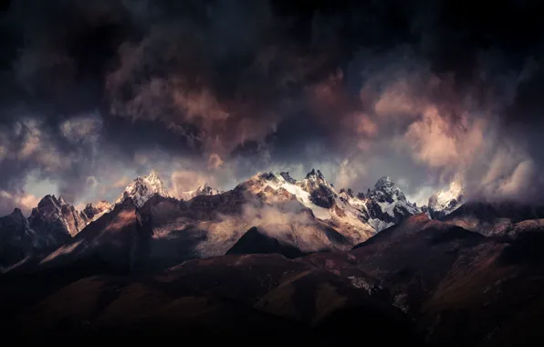 Картинка облака, горы, тучи, Тибет