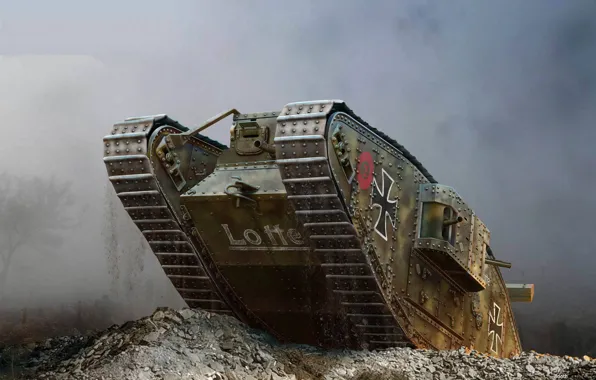 Картинка арт, танк, британский, тяжёлый, Mark IV, Трофейный, Первая Мировая война