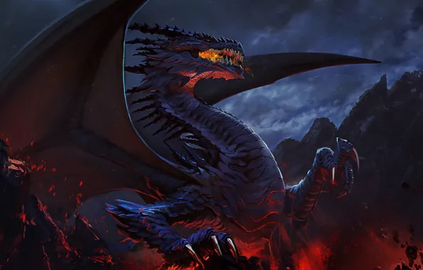 Дракон, Огонь, Монстр, Fantasy, Dragon, Арт, Art, Фантастика