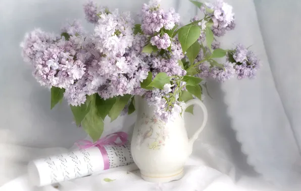 Свет, цветы, ноты, букет, весна, ткань, ваза, кувшин
