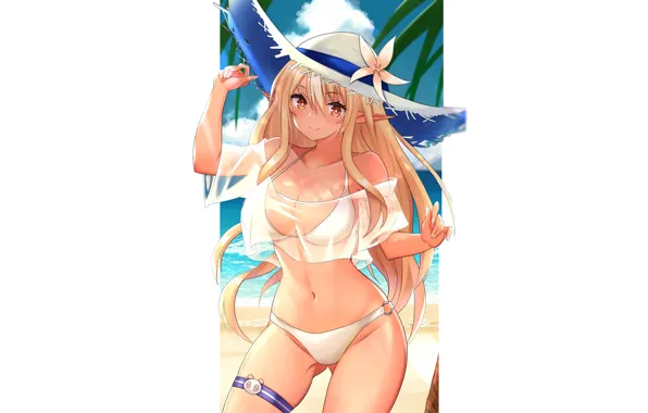 Картинка kawaii, girl, sexy, beach, sea, ocean, anime, brown