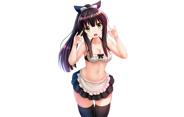 Girl, sexy, cleavage, thighhighs, long hair, brown hair, boobs, anime