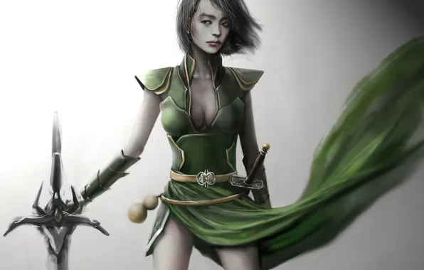 Картинка девушка, фон, меч, арт
