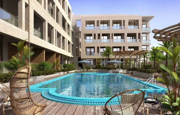 Бассейн, строение, комплекс, MODERN APARTMENT, POOL WITH OPEN GARDEN