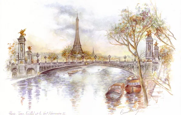 Картинка Париж, Эйфелева башня, Paris, bridge of Alexander III, tour Eiffel
