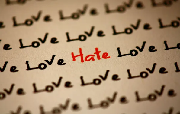 Надпись, hate, love, слова