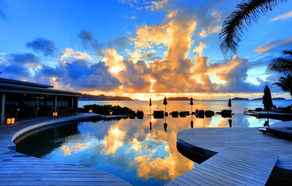 Закат, океан, вечер, бассейн, отель, sunset, hotel Christopher