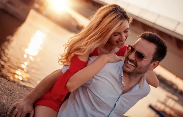 Девушка, любовь, река, мужчина, улыбки, влюбленная пара, Lovely