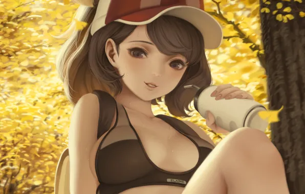 Girl, sexy, cleavage, boobs, anime, beautiful, short hair, pretty