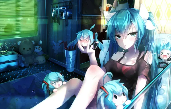 Девушка, аниме, арт, vocaloid, hatsune miku, upscale, bai yemeng