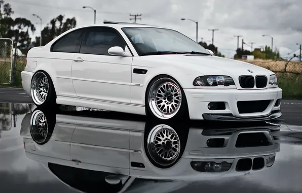 Белый, отражение, бмв, BMW, white, E46