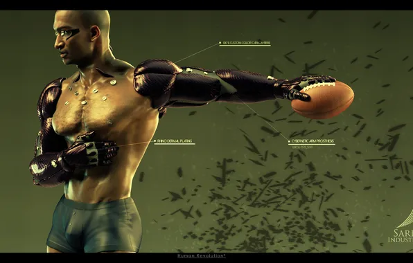 Мужчина, киборг, киберпанк, Deus Ex: Human Revolution, протез, human revolution, deus ex