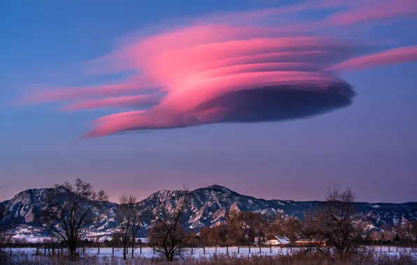 Зима, облака, деревья, горы, природа, Колорадо, США