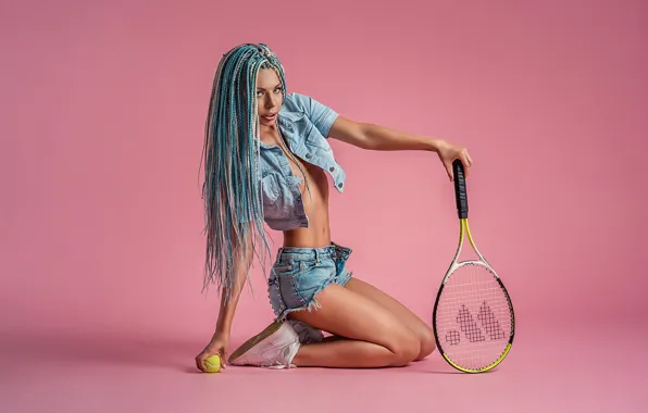 Картинка model, look, tennis, ball, blue hair, Георгий Дьяков
