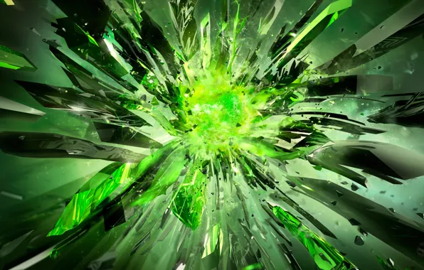 Мощь, nvidia, кристалы, разбитые, зеленый цвет
