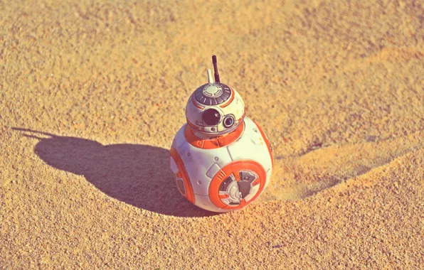 Картинка песок, солнце, пустыня, тень, Star Wars, The Force Awakens, BB-8