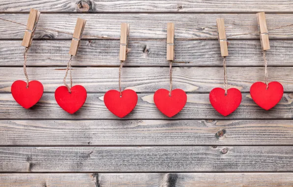 Картинка сердечки, love, wood, romantic, hearts, valentine`s day