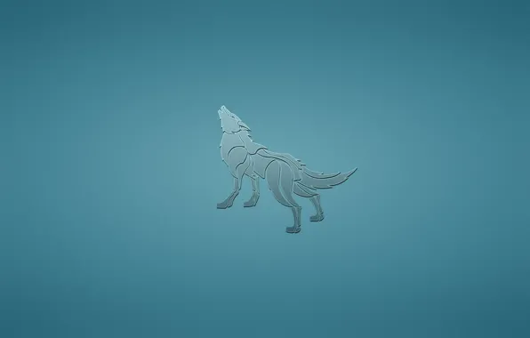 Картинка животное, волк, собака, минимализм, синий фон, воет
