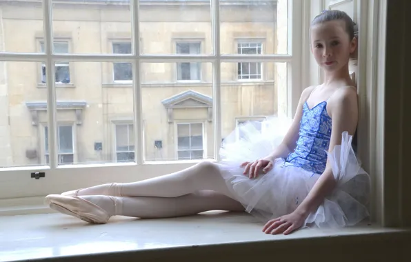 Картинка окно, девочка, балерина