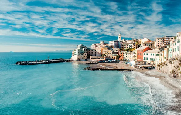 Картинка Италия, природа, дома, берег, побережье, море, вода, облака