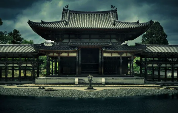 Япония, храм, Japan, Byodo-In Temple, у пруда