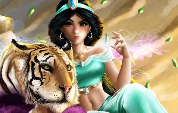 Девушка, тигр, Aladdin, by IndyMBras, Jasmine and Rajah