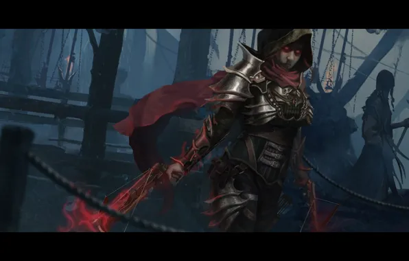 Женщина, капюшон, diablo 3, demon hunter, crossbow