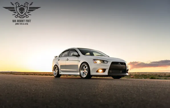 Картинка Mitsubishi, Lancer, white, desert, fest